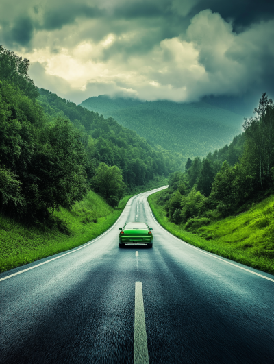 Emerald Green Car on Road