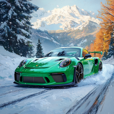 Viper Green Porsche GT3 RS on Snow