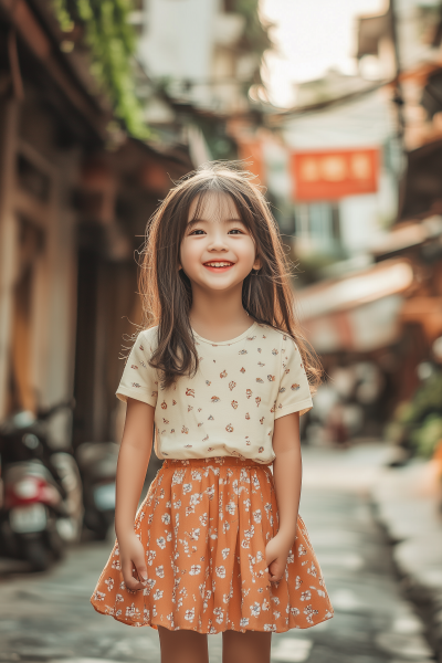 Fashionable Little Girl in Street
