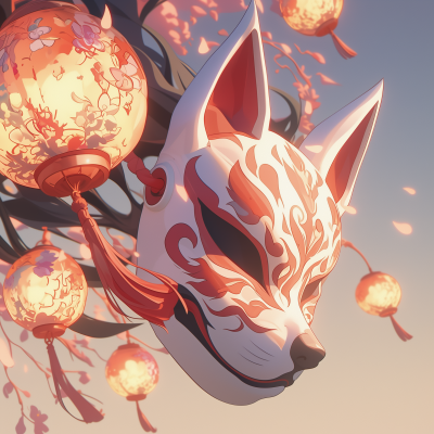 Kitsune Mask with Lanterns