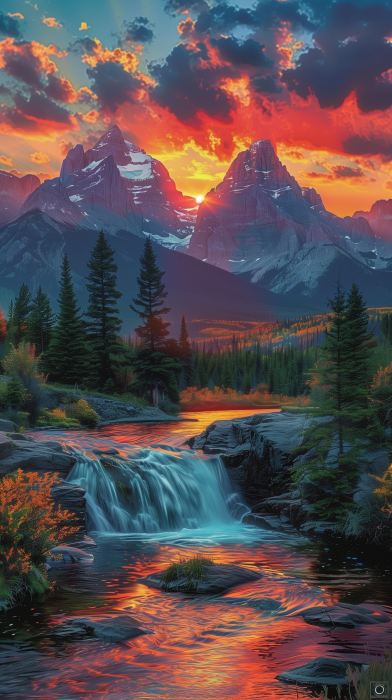 Three Sisters Mountains at Sunset