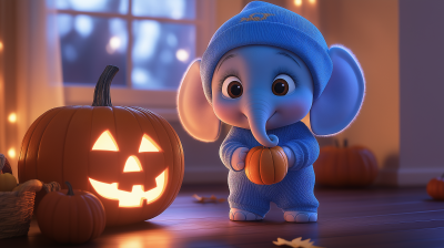 Cute Baby Elephant Carving Pumpkins