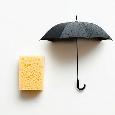 Umbrella and Sponge on White Background