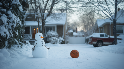 Winter Morning with Snowman and Basketball