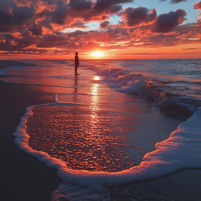 Person at Sunset by the Ocean