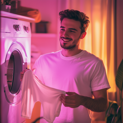 Man at Home with White T-Shirt