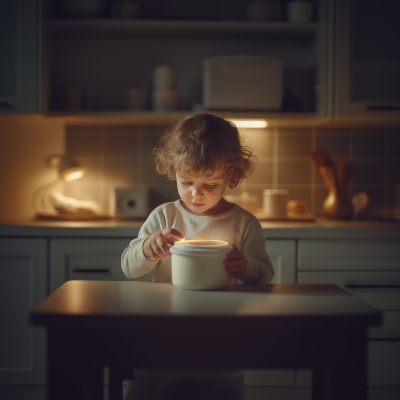 Curious Kid with Yogurt