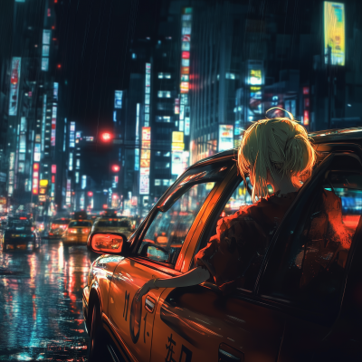 Anime Girl in Taxi