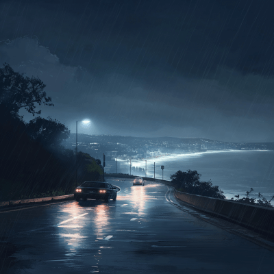 Stylish Coastal Drive at Night