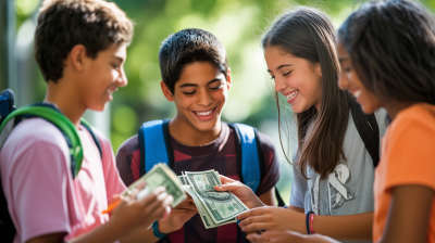 Teenagers Exchanging Money