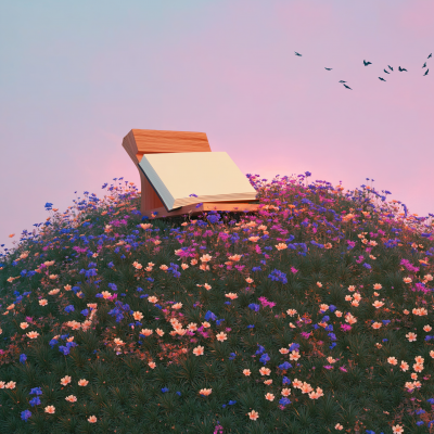 Hill of Flowers with Book