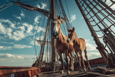 Horse and Foal on Sailing Ship