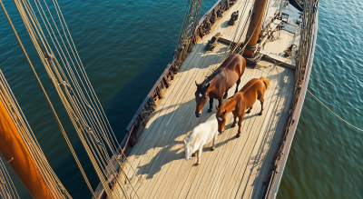 Horse and Foal on a Sailing Ship