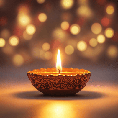 Glowing Diya in Festive Room