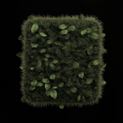 Mossy Rectangular Bush in Dark Forest