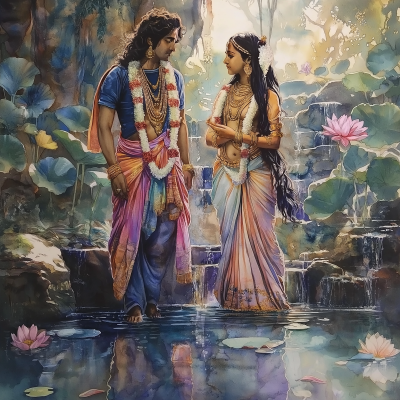 Radha and Krishna by the Water