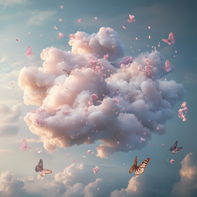 Dreamy Clouds with Petals and Butterflies