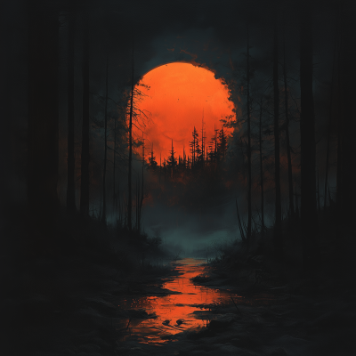 Eerie Forest with Giant Sun