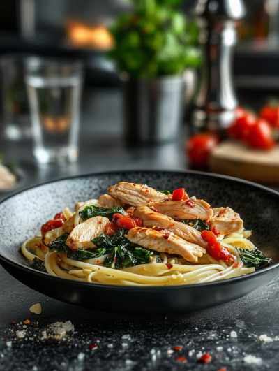 Pasta Dish with Poultry and Spinach