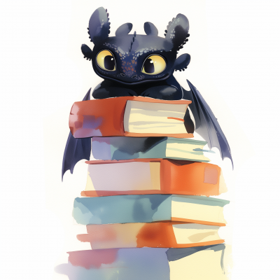 Cute Black Dragon on Books