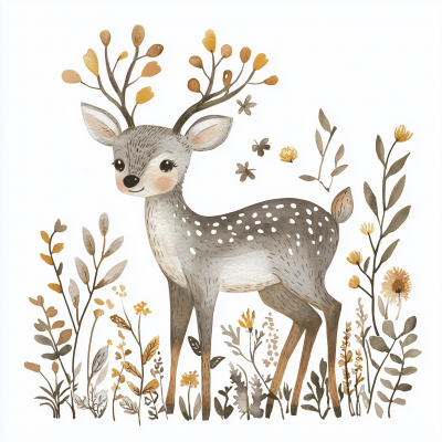 Watercolor Scandinavian Deer