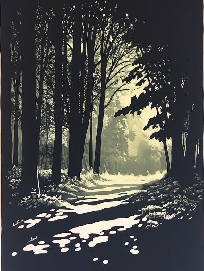 Serene Forest Linocut