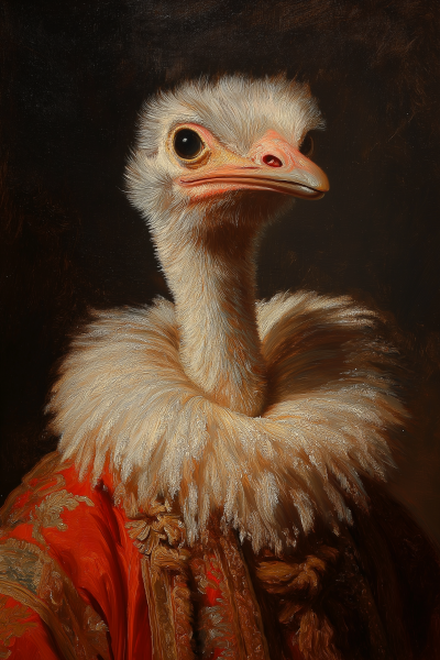 Portrait of an Ostrich in Baroque Attire