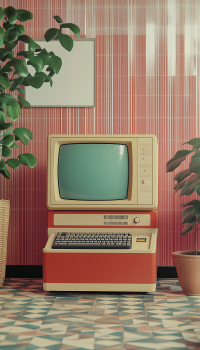 Vintage Computer in Wes Anderson Style