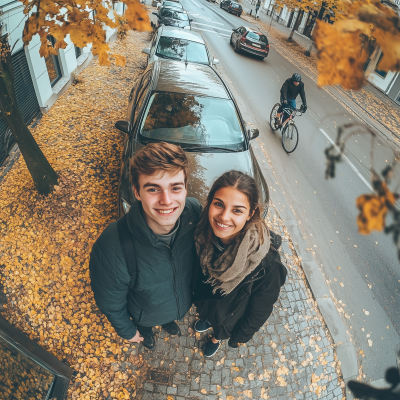 Happy Teen Couple Selfie