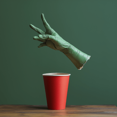 Green Hand with Coffee Cup