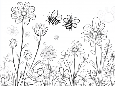 Butterflies and Bees Coloring Page