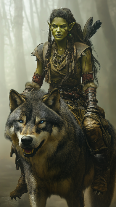 Orc Woman and Wolf