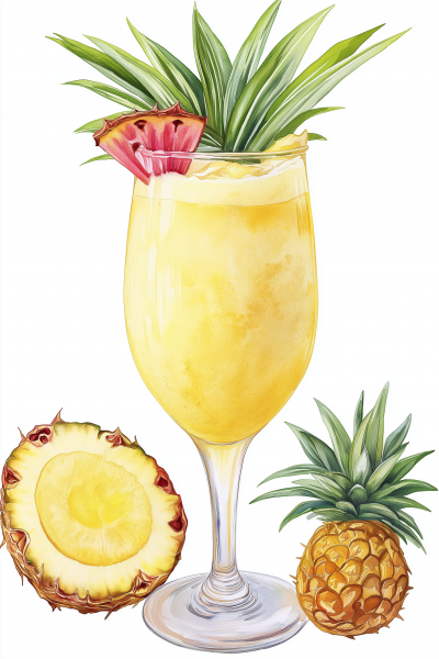 Watercolor Pina Colada Cocktail