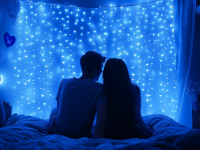 Romantic Bedroom with Blue LED Lights