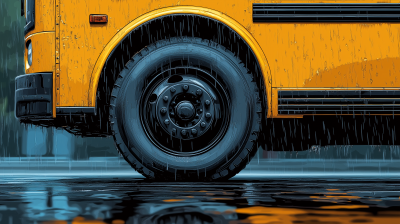 School Bus Wheel in Rain