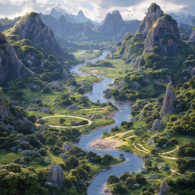 Winding River in Fantasy Landscape