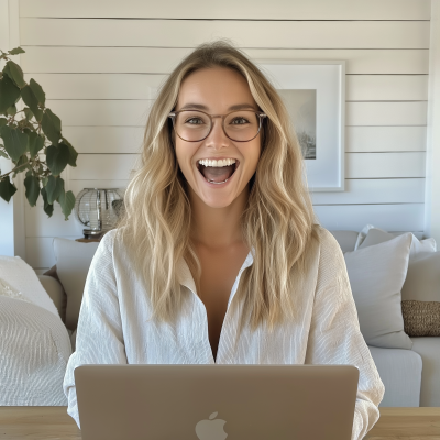 Excited Entrepreneur in Minimalist Workspace