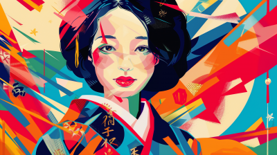 Traditional Japanese Girl in WPAP Style