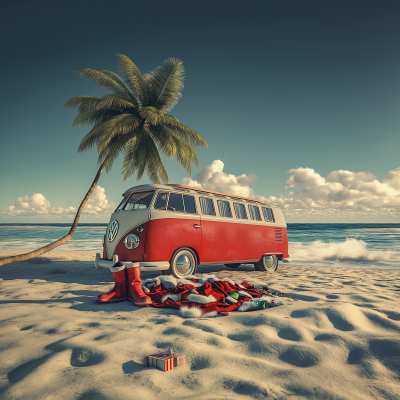 Retro VW Bus at the Beach