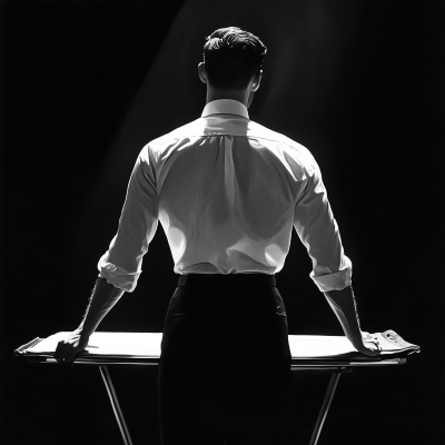 Young Man Ironing