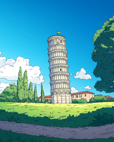 Cartoon Leaning Tower of Pisa