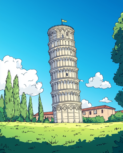 Leaning Tower of Pisa in Cartoon Style