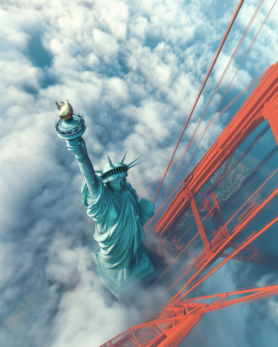 Statue of Liberty and Golden Gate Bridge