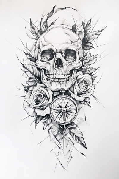 Skull and Roses Tattoo Design