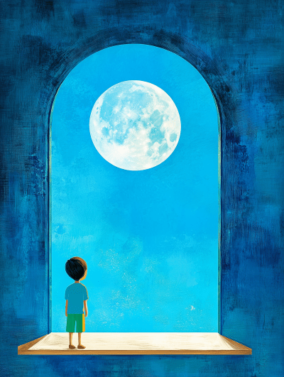 Boy Observing the Moon