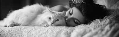 Fluffy White Cat with 1920s Actress