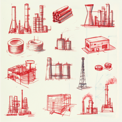 Red High-Tech Factory Icons