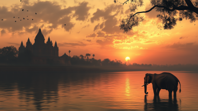 Sunset over the Ganges River