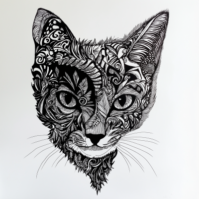 Exotic Cat Ink Drawing