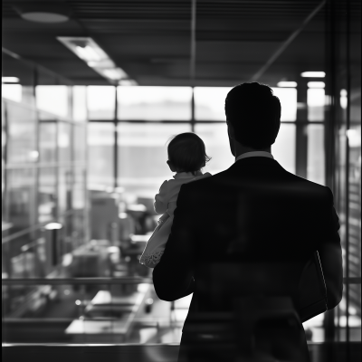 Father and Child in Modern Office